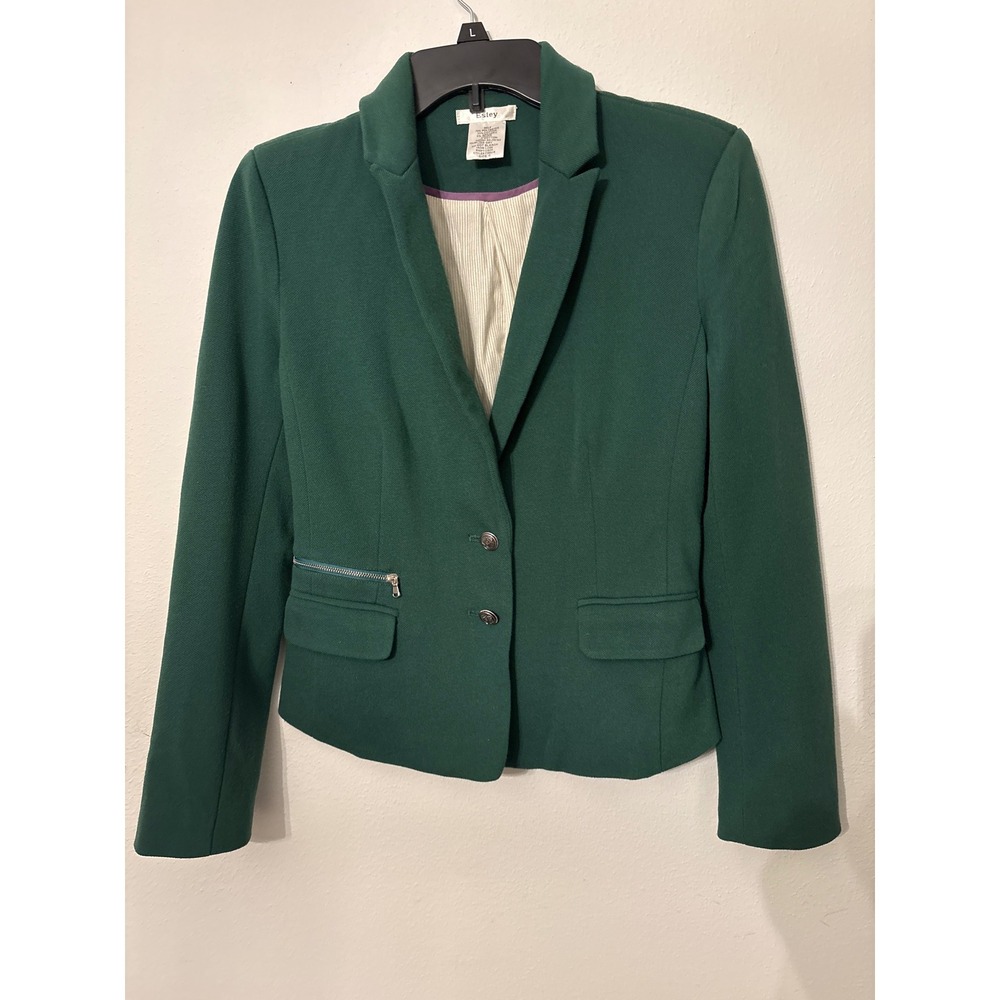 Esley Blazer Women Small Green Excellent Purple Button Zip Detail 7395J-K